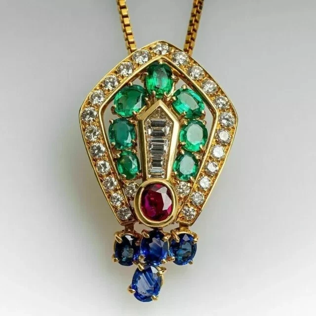 3.00Ct Oval Cut Lab-Created Emerald Ruby Pendant 14K Yellow Gold Plated Silver - Image 2 of 3