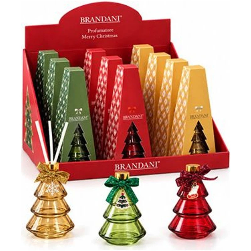 Diffusore di Fragranza Natale Albero Merry Christmas BRANDANI Vetro Bastoncini