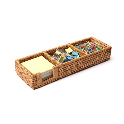 3 x 3 Inch Sticky Note Holder,Rattan Post It Note Dispenser,3 Slot Sticky Not...