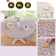 Round Fitted Tablecloth with Elastic Edge, 100 Waterproof Oil Proof Plastic ...