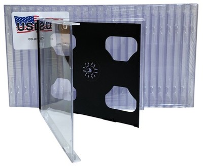 USDISC CD Jewel Cases Standard 10.4mm Smart Tray, Double 2 Disc (Black) Lot