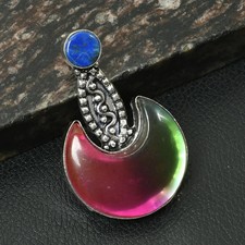 Bi Color Tourmaline Lapis Lazuli Gemstone Half Moon Pendant Jewelry 2