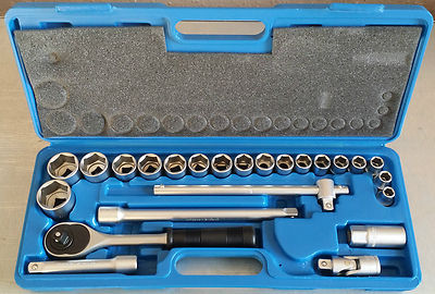 24-tlg. 1/2'' Mechaniker Steckschlüsselsatz mit Ratsche Verlängerung Kreuzgelenk T-Bar 