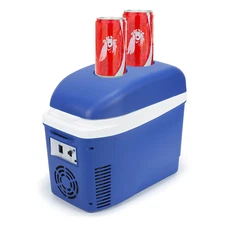 Blue 7L/9Cans Portable Mini  Car Fridge, Adjustable Strap, Dual-Temp Control