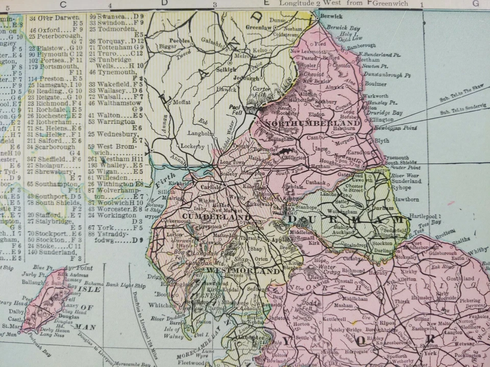 Mapa vintage 1902 INGLATERRA Y GALES 11"x14" ~ antiguo original LEEDS LINCOLN Foto 3 de 4