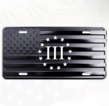 American Flag License Plate Tag Laser Etched 3 % Logo Embossed Stars & Stripes