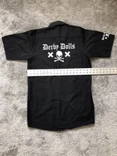 LA Derby Dolls Logo Black Button Up Red Cap Work Shirt - Mens Small