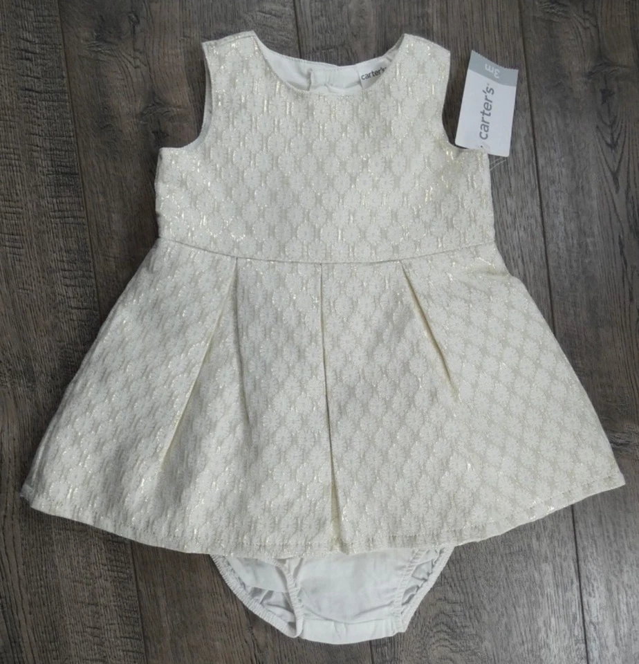 Baby Girl Clothes New Carter's 3 Month 3pc Gold Sparkle Dress Bloomers Sweater - Image 4 of 4