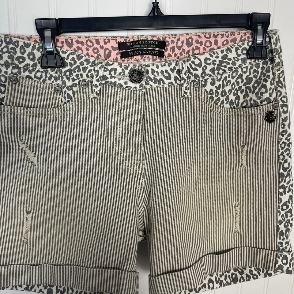 Maison Scotch Jean Shorts Size 25 Stripes Leopard Multicolor Casual - Image 2 of 4