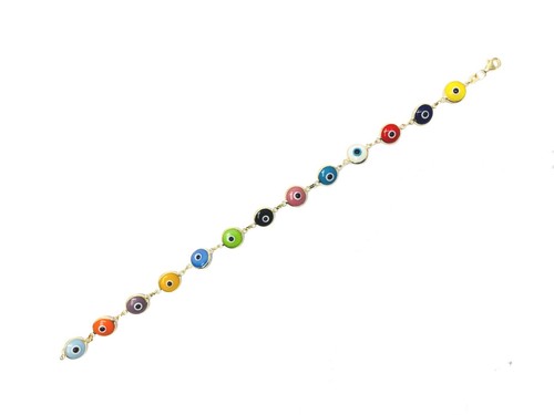 14k Gold Multi-Color Evil Eye Yellow Gold Bracelet 7.5 Inches - Picture 6 of 6
