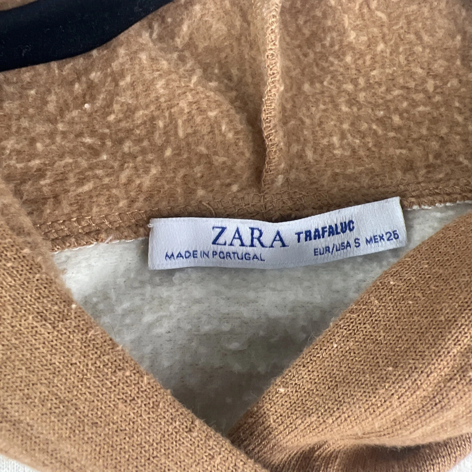 OFF WHITE Zara Felpa con Cappuccio Adulto Panna Marrone Crop Hoodie Donna Small A17