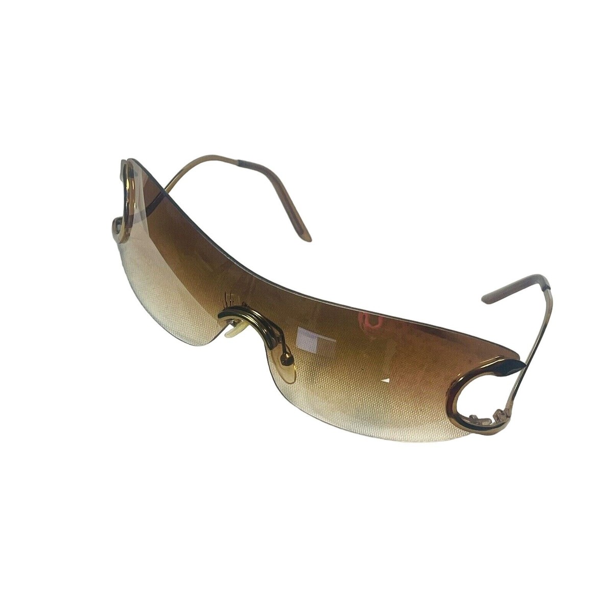 Vintage Damaged Unmarked Rare Sunglasses Gold Tone And Brown Tint Shield Lens Sunglasses Gold Tone And Brown Tint Shield Lens Vintage  main image 2