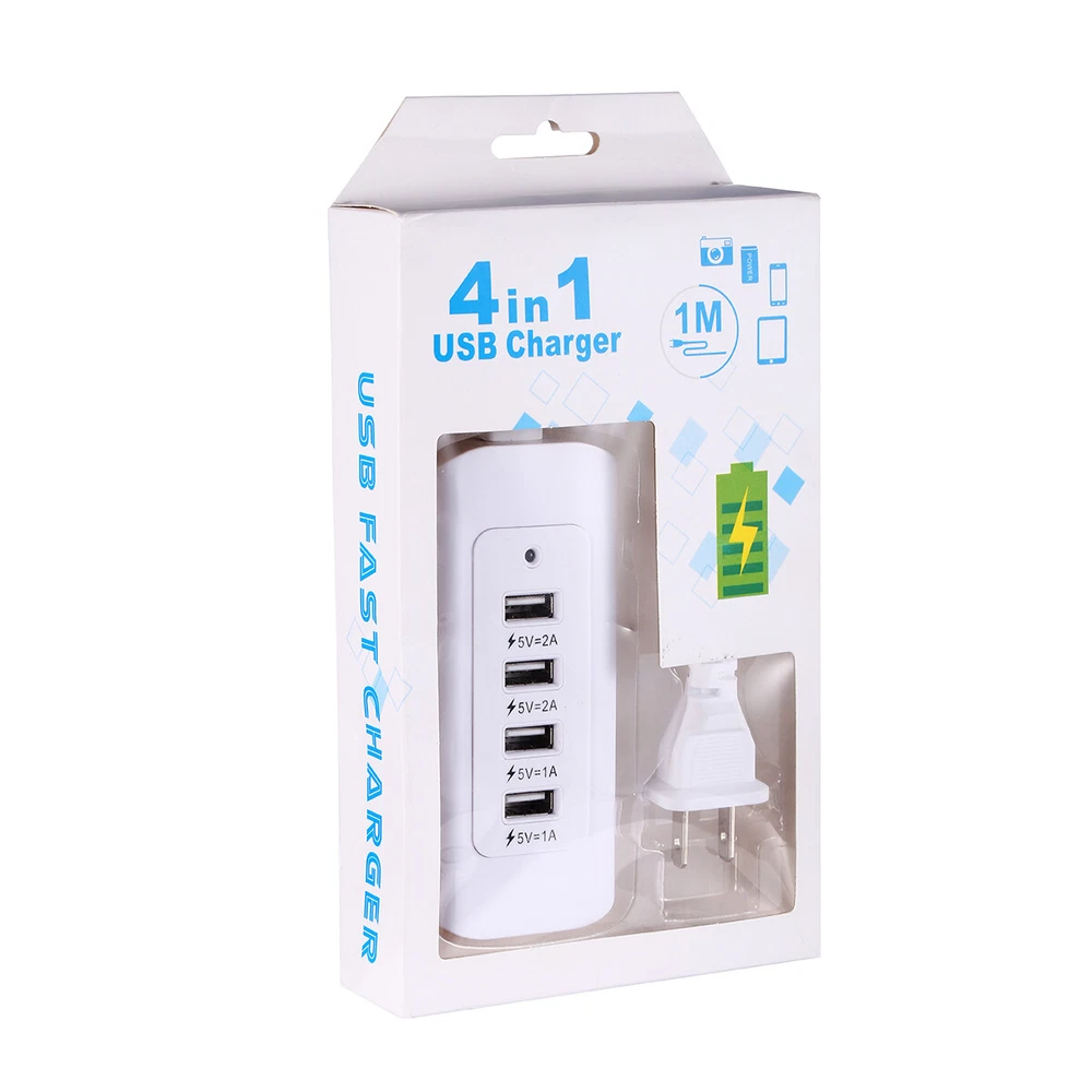 4 Multi-Port USB Hub Wall Charger Fast Charging Station for Desktop Cellphone US