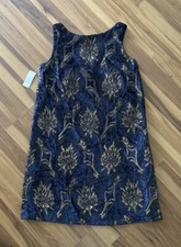 Ann Taylor LOFT Size Small Dress Navy Gold Short Mystic Velvet Swing Knee Length