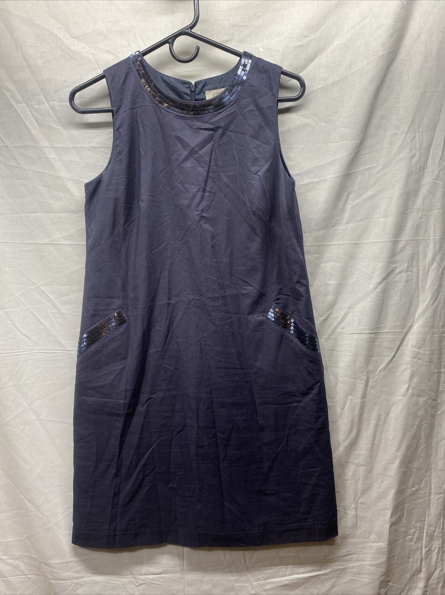 Loft Womens Dress Navy Blue Sequin Details A Line Thin Scoop Neck Above  Knee 2 | eBay
