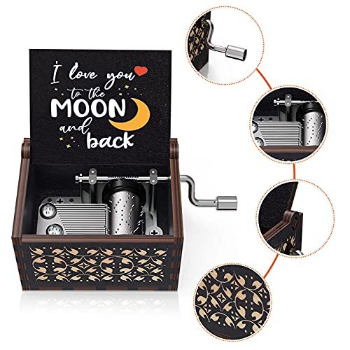 U R My Sunshine Wooden Colorful Black Music Box I Love You to The Moon