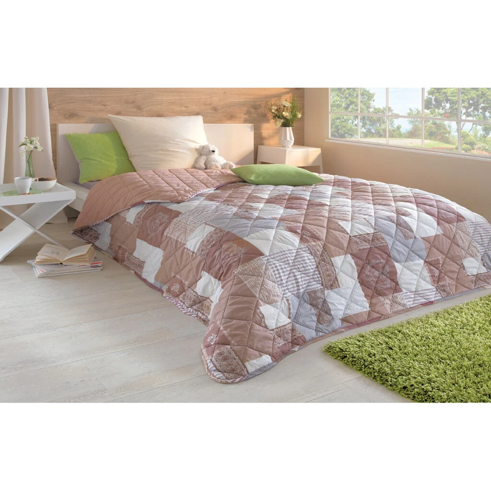 Tagesdecke Sofaüberwurf Bett Decke Überwurf Stepp bedruckt Patchwork XXL 220x240 - Bild 3 von 4