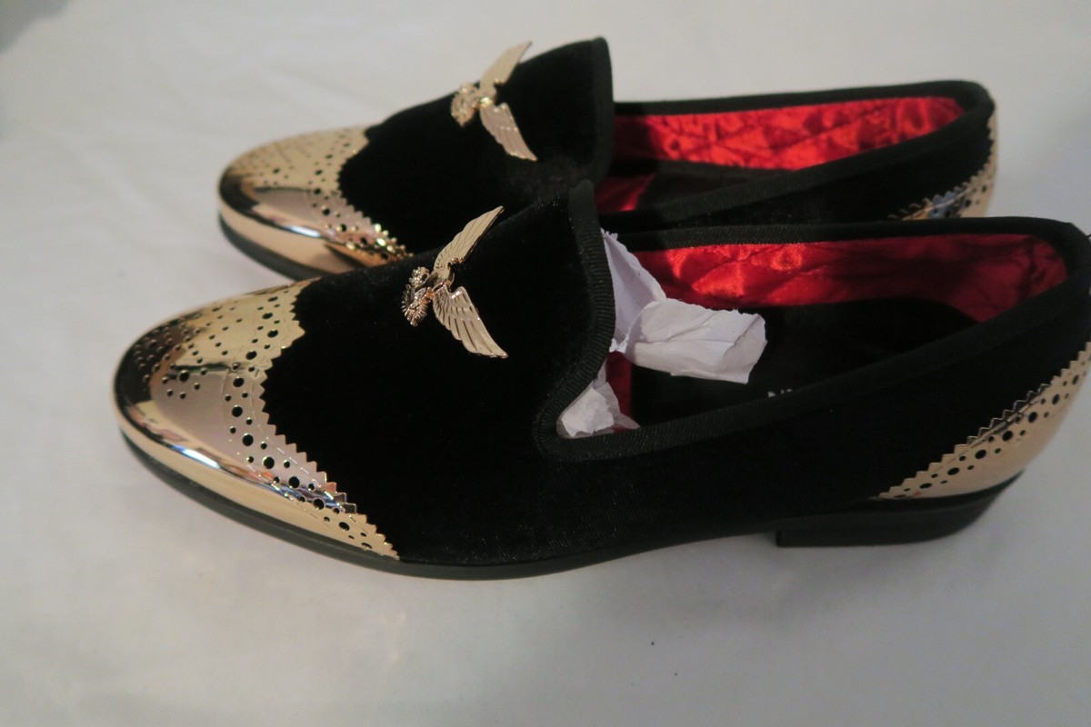 ELANROMAN Black Mens Loafers Gold Eagle Wedding Party Prom  display picture 1
