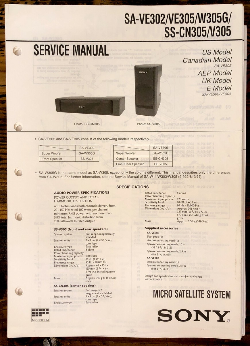 Sony SA-VE302 -VE305 -W305G SS-CN305 -V305 Speaker Service Manual