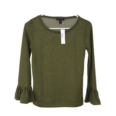 NEW $39 J.Crew H1877 Sparkle Bell Sleeve Top Women's XXS Olive Green