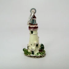 Vintage STERLING SILVER Enamel LIGHTHOUSE Charm for Bracelet MAINE Jewelry NEW