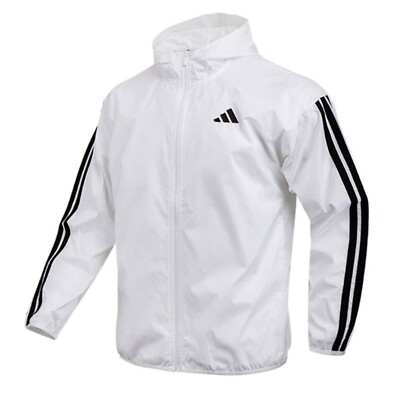 Adidas Men 3-Stripe Hoodie Track Jacket Run White Windbreaker Top Jackets JE6326