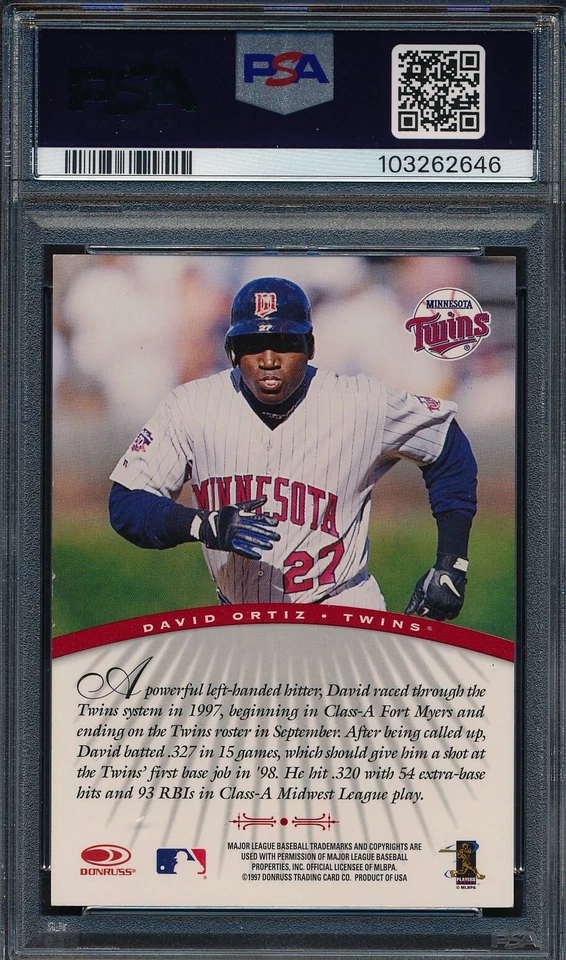 Donruss Signature 1997 David Ortiz Rookie RC PSA 8 casi nuevo-como nuevo automático 10 tinta azul Foto 2 de 2