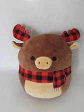 Kellytoy Squishmallow Alfred The Winter Holiday Moose Plaid Scraf Antlers  7.5"
