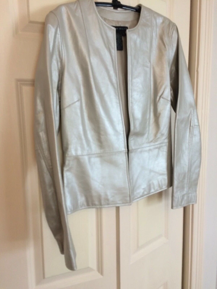 "Chaqueta de cuero plateada Perry Ellis para mujer Pit-pit 18"" longitud 23""" Foto 2 de 4