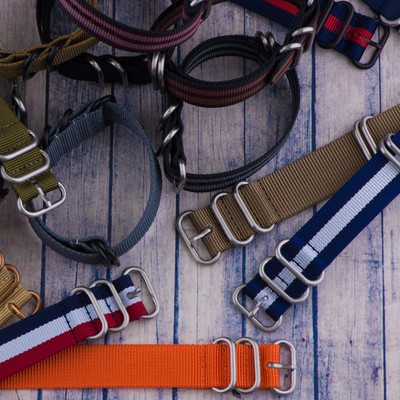 PREMIUM 5 RING SS PVD HEAVY Ballistic Nylon Military  Watch Strap Band