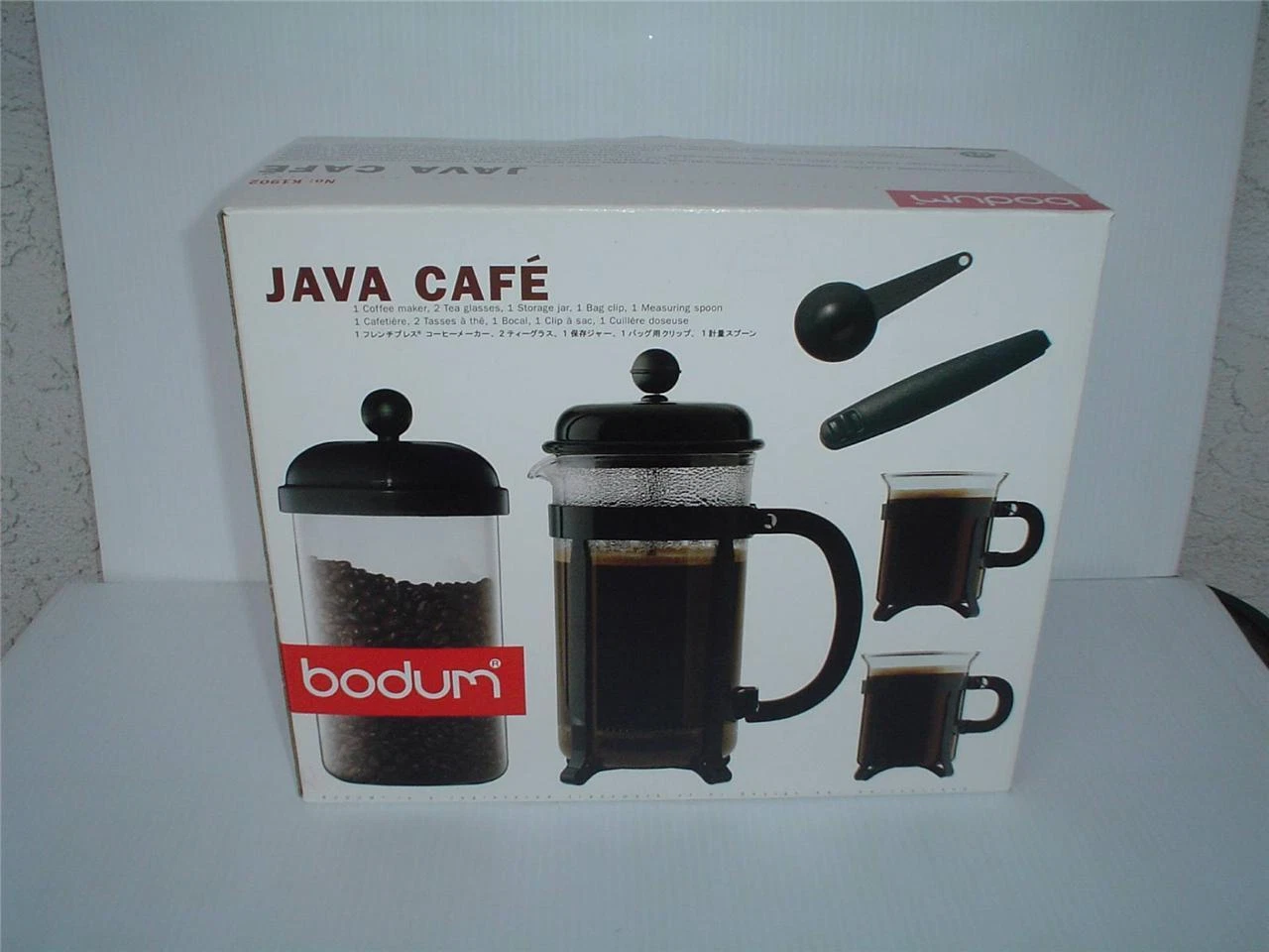 BODUM JAVA COFFEE SET OF 6 FRENCH PRESS ,2 GLASS CUPS,STORAGE JAR DENMARK MADE