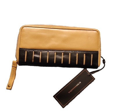 BCBGMAXAZRIA Checkbook Wallet Purse Hand Bag Camel/Black NWT Leather 