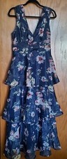 Lulu's Dress Maxi Size M Blue Organza Tiered Floral Print Garden Radiance 