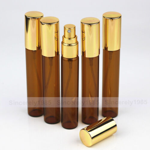 5pcs 10ml 1/3oz Alloy Spray Amber Glass Empty Bottles Perfume travel Portable - Picture 1 of 5