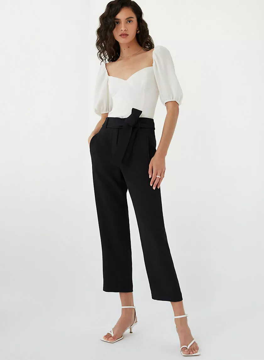 Wilfred Tie Front High Waisted Polyester Belted Pants Black