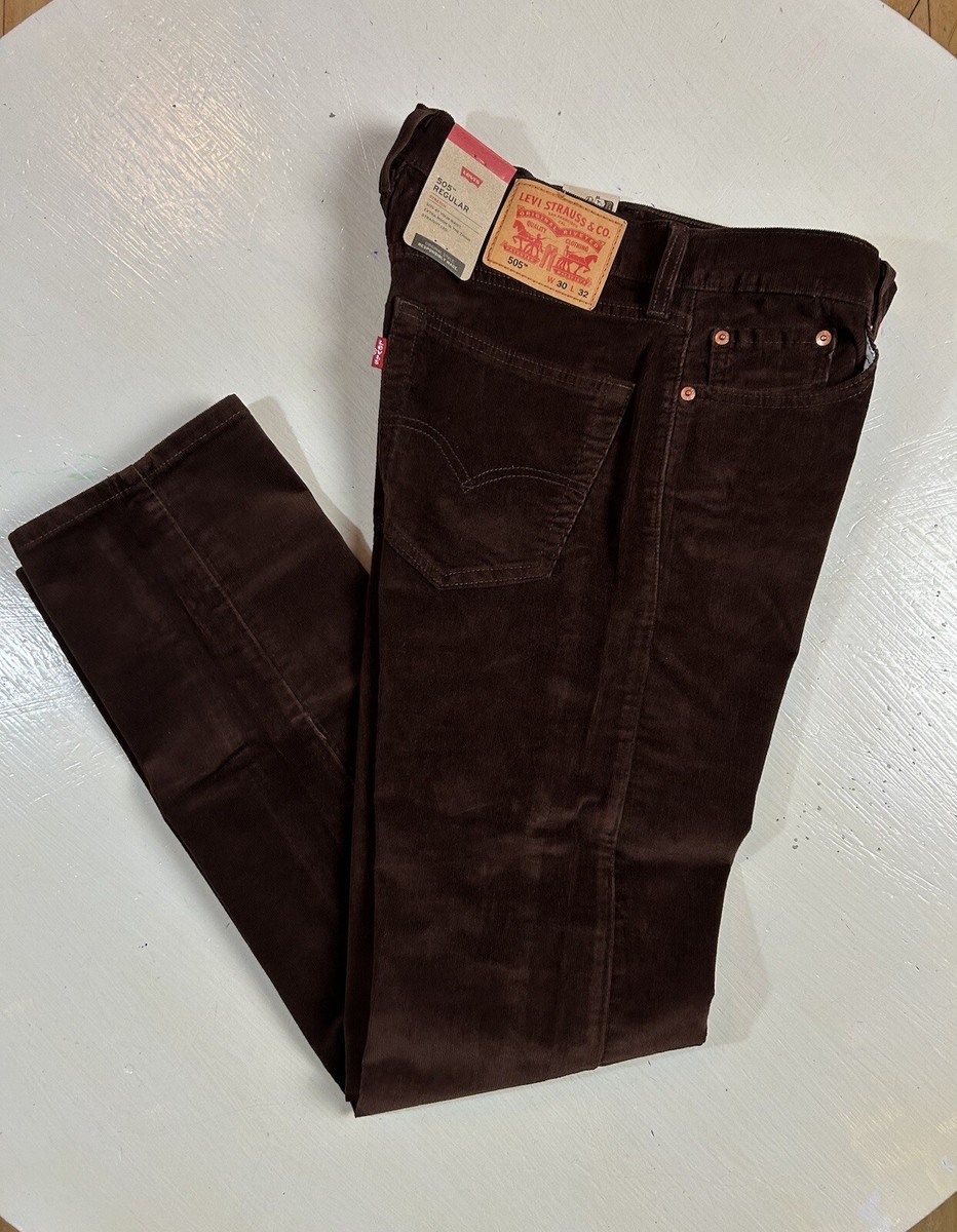New Levis 505 Men 32 x 32 Jeans Regular Stretch Fit Chocolate Brn