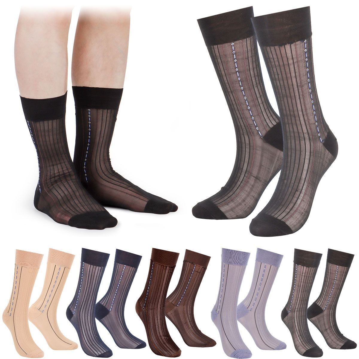 1/3/5 Pairs Mens Ultra Thin Dress Socks Silk Sheer Business Sock Soft Nylon Work