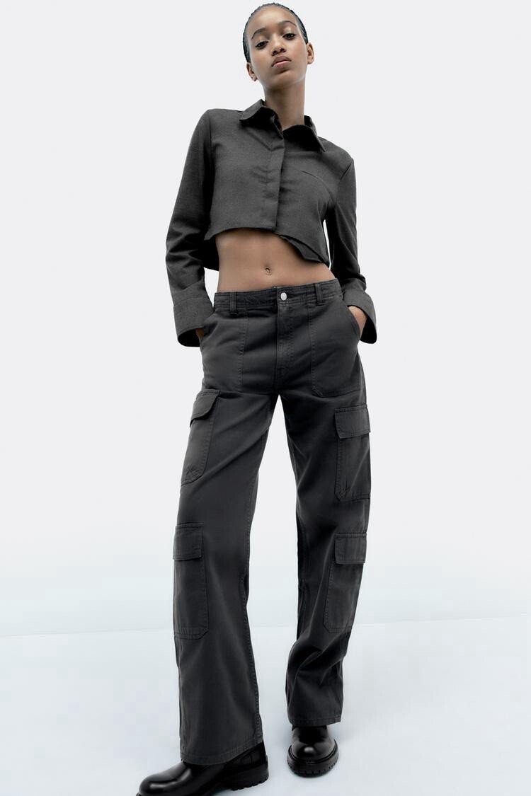 NWT Zara Straight Cargo TRF Trousers Grey Size 4 image 2
