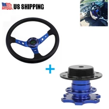 Car Aluminum Steering Wheel + Quick Release Hub Adapter for Del Sol Blue