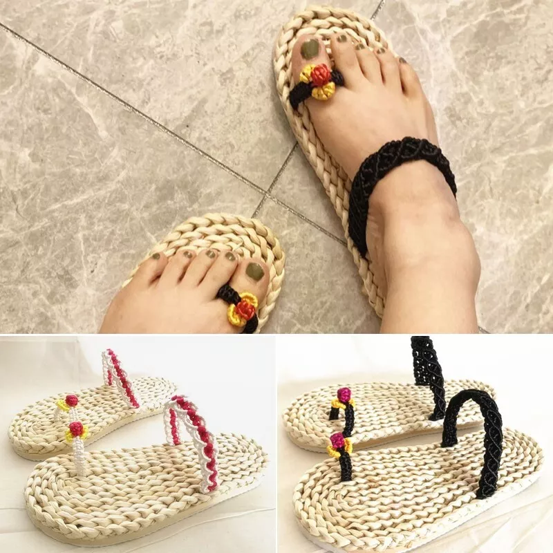 Femme Mignon Chausson Sandale Chaussures Paille Tiss Corde Plat Clair Japonais