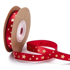 3 Rolls 30 Yards 3/8 Inch Red Ribbon with Gold Stars Christmas Star Pattern P...