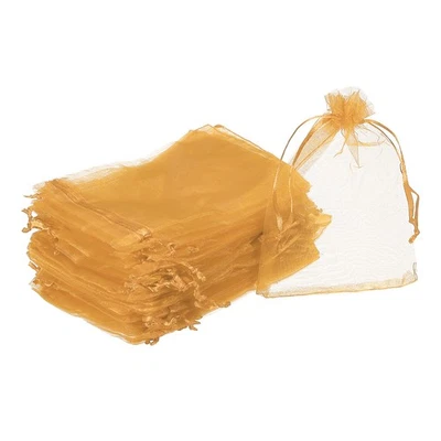 100pcs Sachets En Organza 3.9x5.9 Inch Pochette Avec Cordon Filet Doré - Photo 1/4