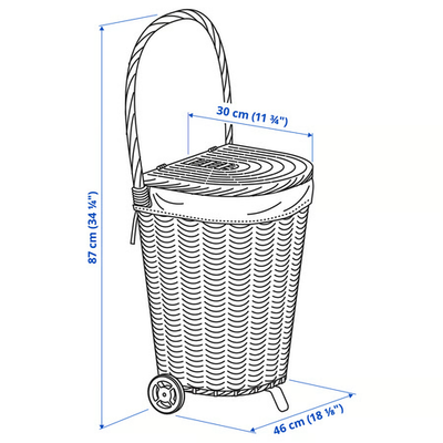IKEA TOLKNING Laundry Basket on Wheels Willow 8 Gallon Wicker