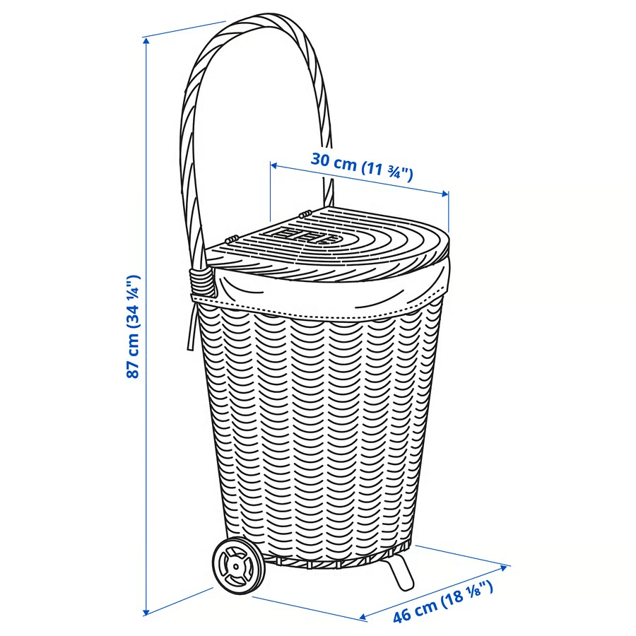 IKEA TOLKNING Cesta de lavandería con ruedas sauce 8 galones cesta de mimbre cubo de almacenamiento Foto 2 de 4