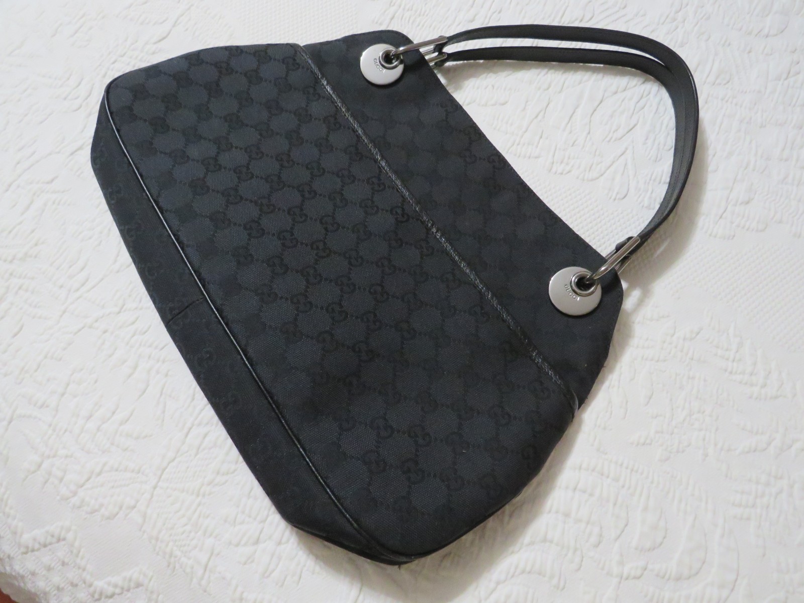 Authentic GUCCI Eclipse Black Canvas Leather Hand… - image 14