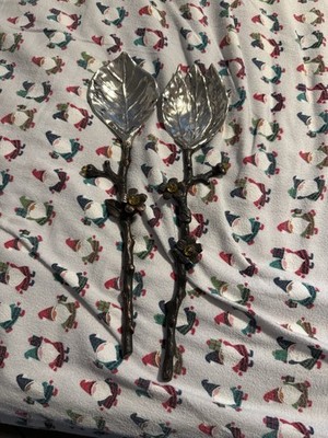 BOMBAY COMPANY   Silver Leaf & Twig Salad / Serving Spoons  