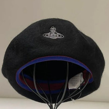 Vivienne Westwood Orb Beret Hat Black Logo Cap Wool authentic Outlet Size S - M