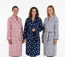 Womens Ladies Fluffy Fleece Bathrobe Soft Warm Dressing Gown Bath Robes PJS XMAS