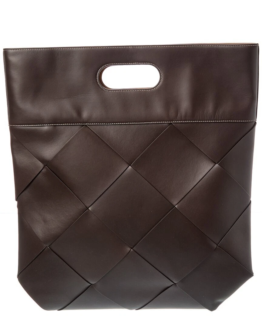 Bottega Veneta Maxi Intrecciato Leather Tote Women's Brown