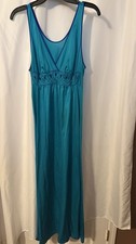 Vintage Shadowline Women  s Turquoise /WTrim In Royal Blue Nylon Size S Nightgown